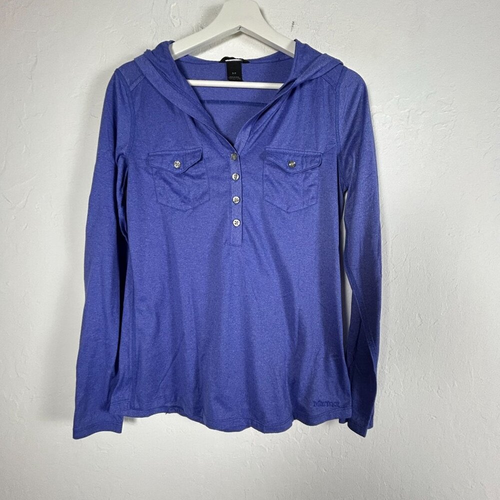 Marmot Womens Purple Long Sleeve Hoodie Top Small Pullover Pockets Lightweight